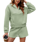 FKEEP Womens 2 Piece Sweatsuit Outfits Half Zip Hoodie Sweat with Shorts Pockets Lounge Winter Tracksuit Wear Matching Set