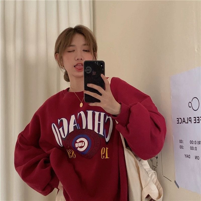 Hooded Round Neck Lazy Style Loose Top for Schoolgirls