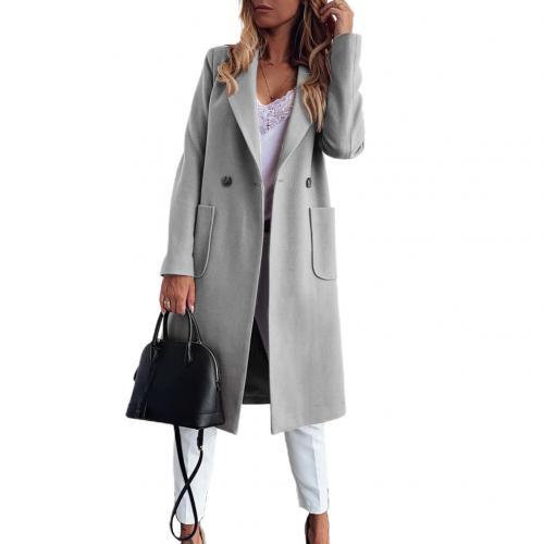 Women's Wool Coat with Double Pockets and Suit Collar