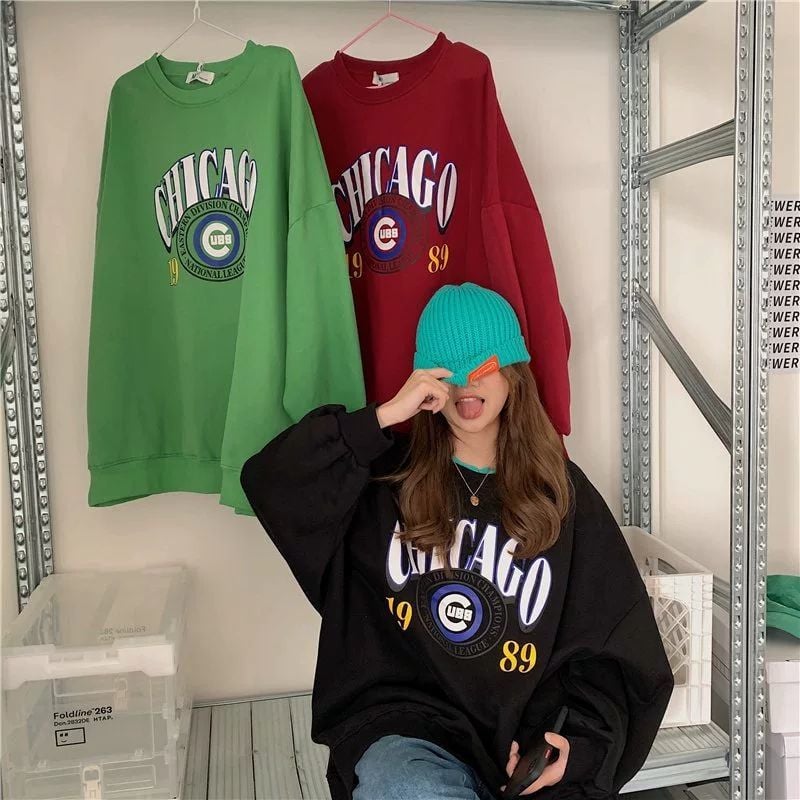 Hooded Round Neck Lazy Style Loose Top for Schoolgirls