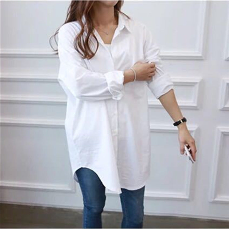 Women's Mid-Length Long Sleeve White Shirt