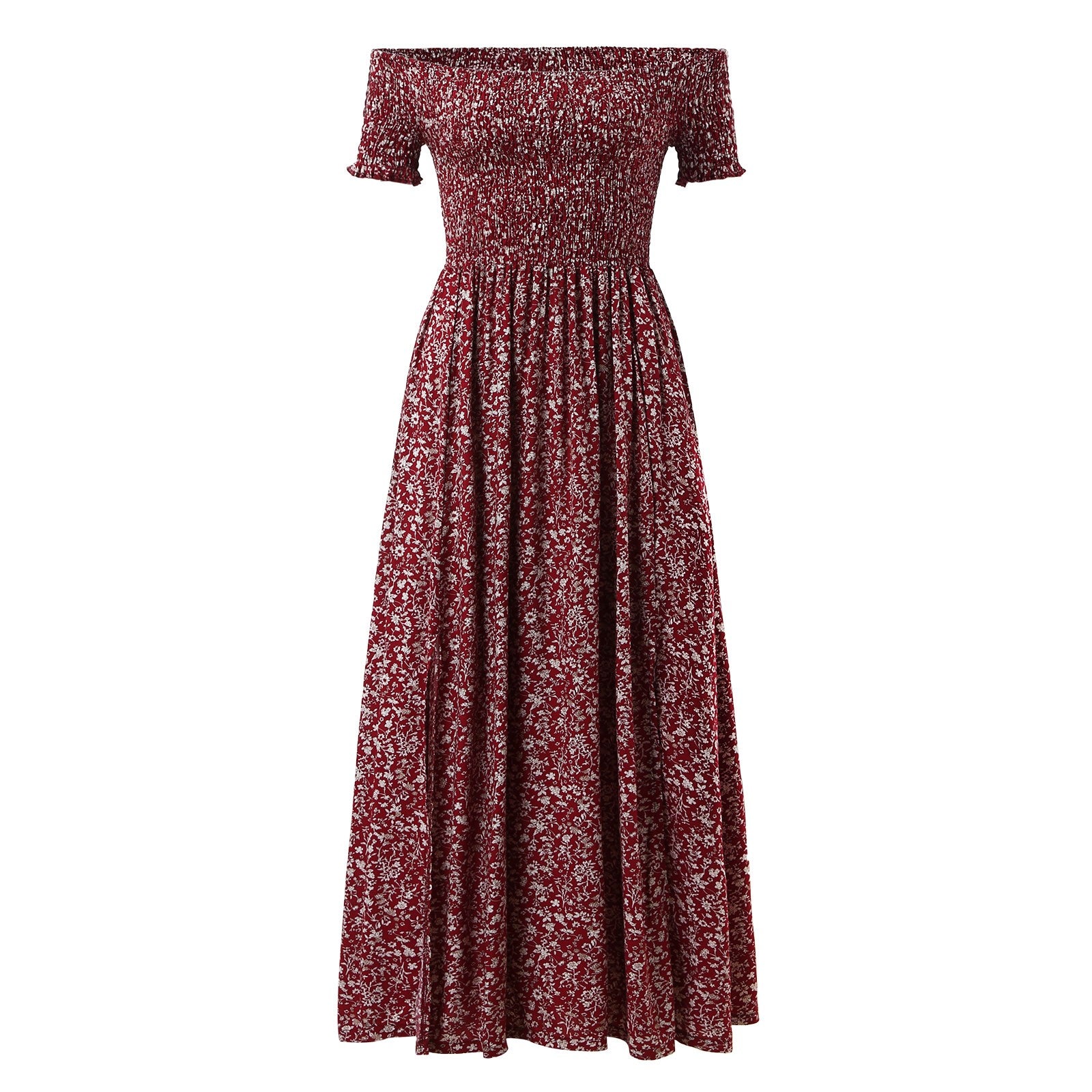 Plus Size Floral Print Off-Shoulder Summer Dress