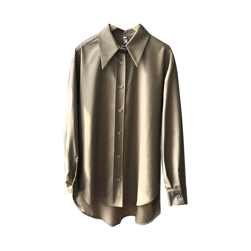 Casual Solid Color Long Sleeve Blouse - Korean Style