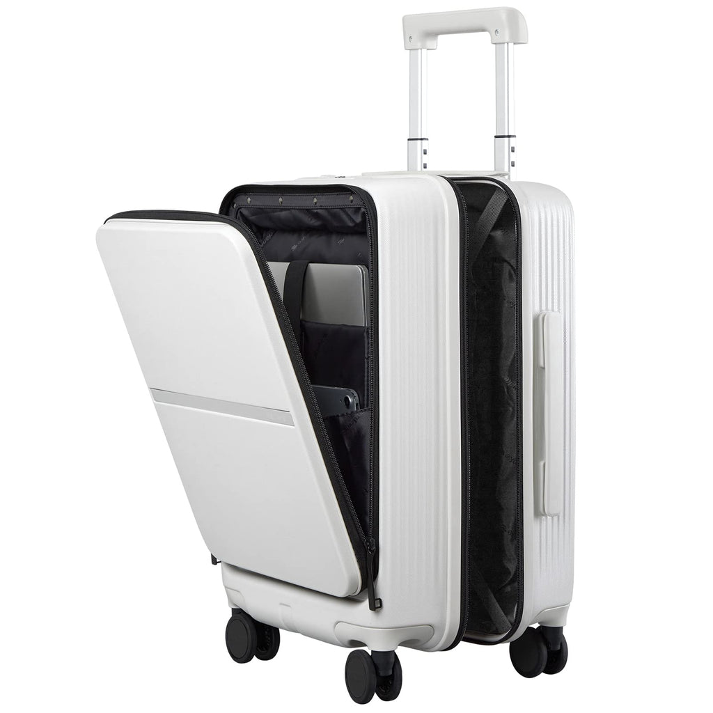 Hanke 20 Inch Carry On Luggage Airline Approved Hard Shell Suitcases with Wheels & Front Pocket TSA Luggage Lightweight Carry On Suitcase for Travel Rolling Luggage(Grayish white)