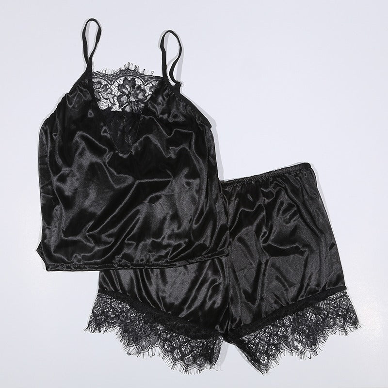 Summer Satin Lace Pajamas Set for Women (2-Piece)