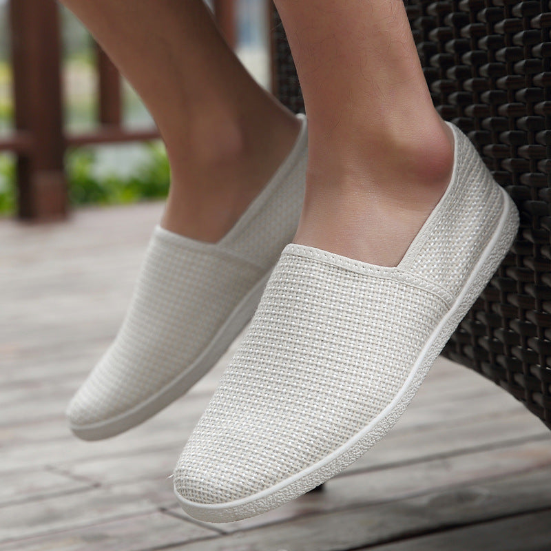 Breathable Casual Men's White Canvas Slip-On Loafers