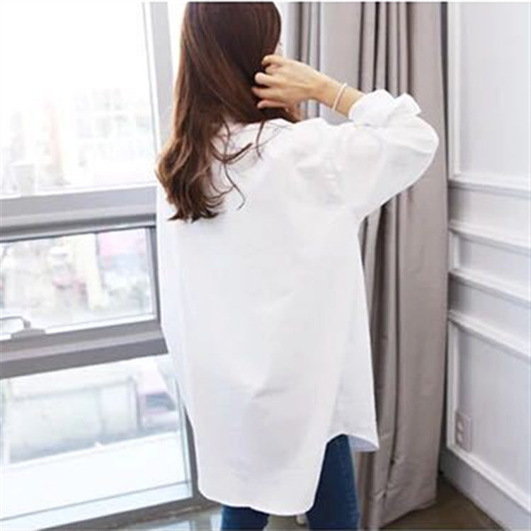Women's Mid-Length Long Sleeve White Shirt