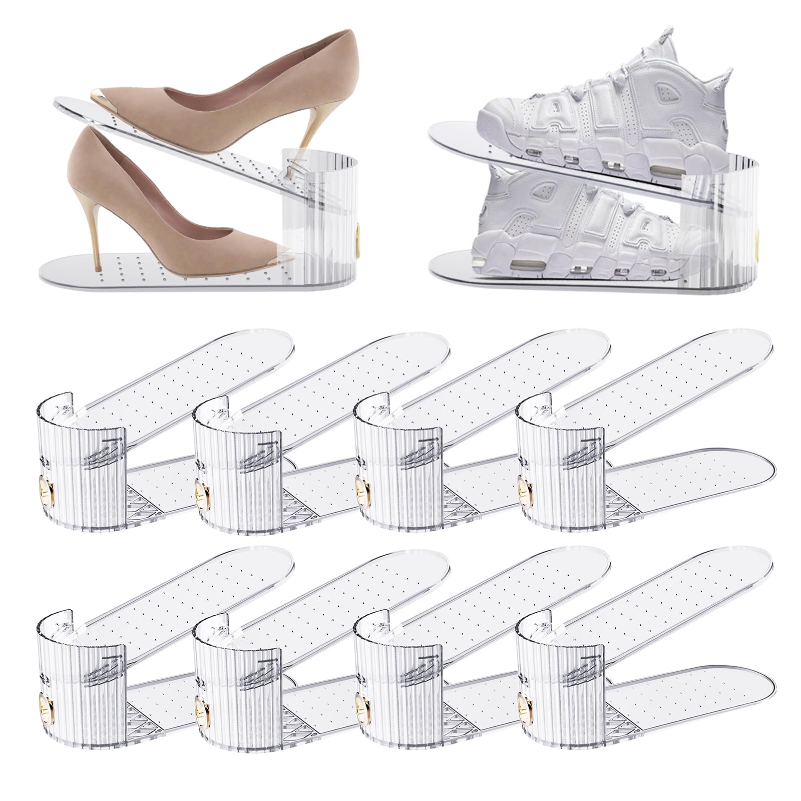 SummerVines Clear 10 Pack Shoe Slot Organizer Shoe Stacker Organizer Holders for A Pair of Shoes Adjustable Thickening Double Layer 50% Shoe Space Saver Rack Storage for Closet