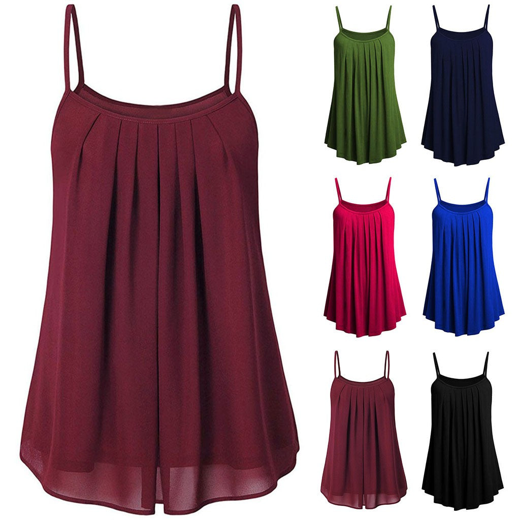 Super Chiffon Women's Pleated Summer Tank Top