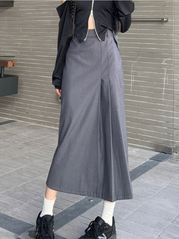 Retro Y2K Splicing Pleated Long Skirt for Women