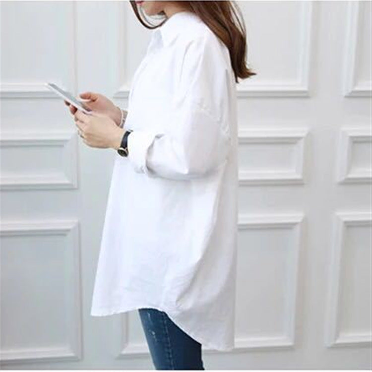 Women's Mid-Length Long Sleeve White Shirt