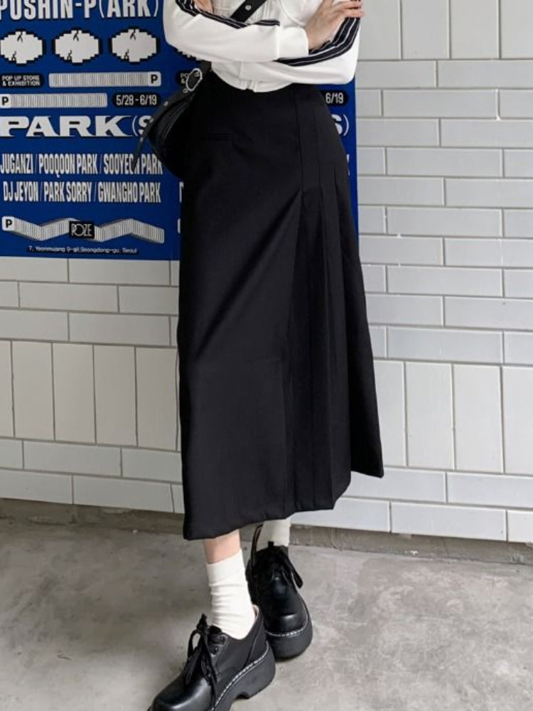 Retro Y2K Splicing Pleated Long Skirt for Women