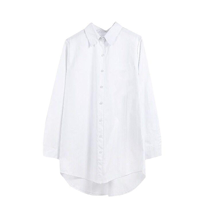 Women's Mid-Length Long Sleeve White Shirt