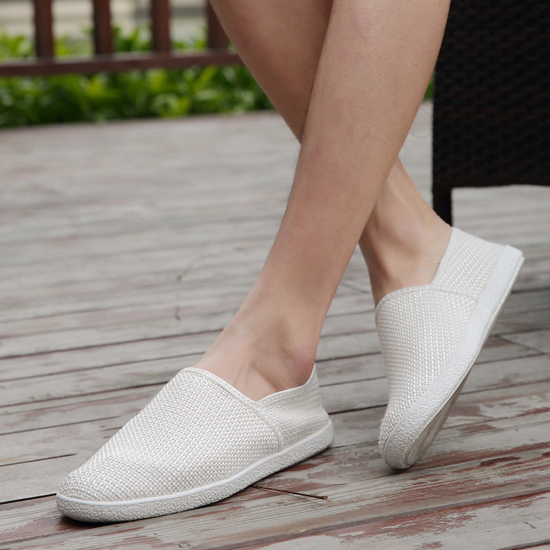Breathable Casual Men's White Canvas Slip-On Loafers